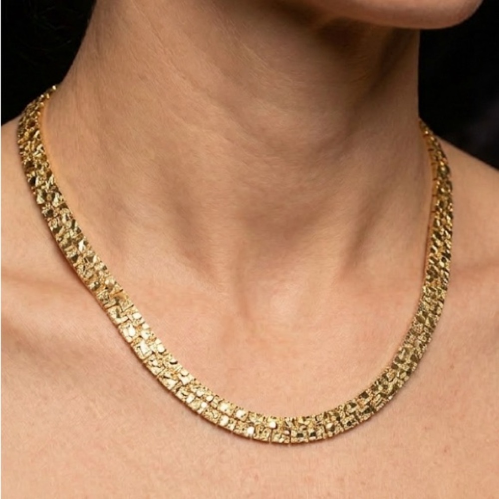 Classic Gold Textured Herringbone Necklace - Women's Jewelry